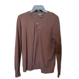 August Silk Brown Cardigan Sweater Sz M 21725